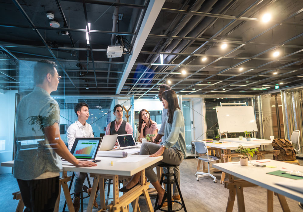 Coworkers on businemeeting in modern space